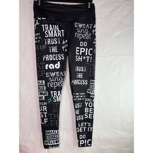 POP active Women's Black Graphic Print Leggings Motivational Quotes